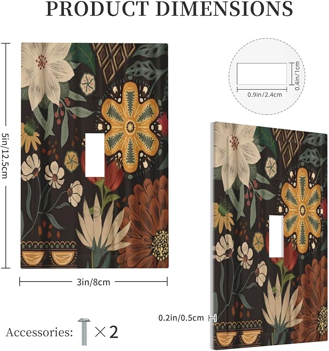 Boho Floral Tropical Leaves Single Toggle Artistic Light Switch Covers Decorative Bohemian Flowers Botanical 1 Gang Wall Plates Cover Electrical Device Switchplate for Country Bathroom Decor