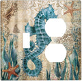 Hippocampus Funny Blue Ocean Creature Decorative Light Switch Cover Plate 1 Toggle/1 Duplex Outlet Covers 2 Gang Combo Gfci Wall Plate Electrical Receptacle Switchplate for Bathroom Decor