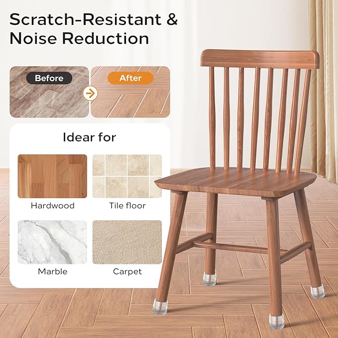 Meldel 24 PCS Silicone Chair Leg Floor Protectors Medium Fit (1"-1.2") Rubber Felt Furniture Pads Chair Legs Caps/Covers for Hardwood Floors, Tile from Scratches & Reduce Noise - Round, Grey
