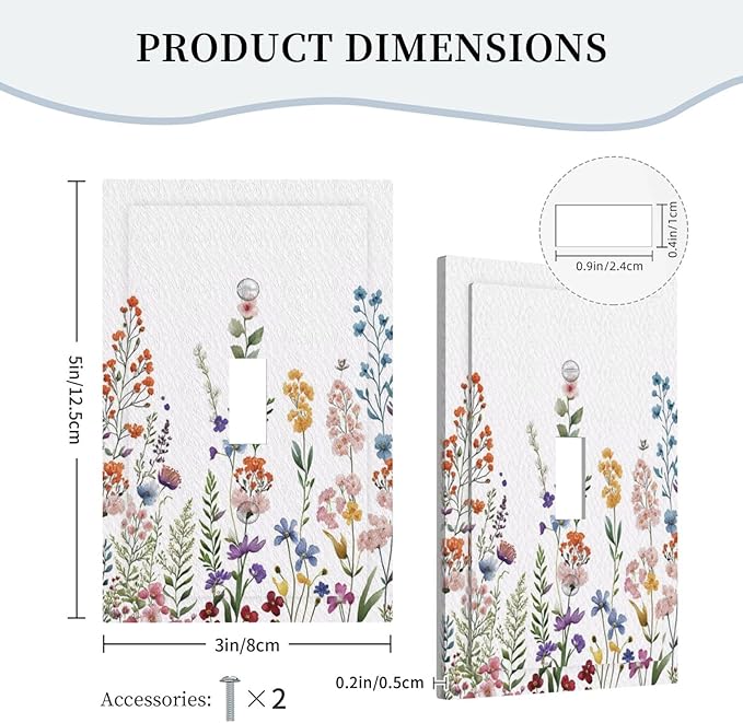 Rustic Wild Floral Vintage Colorful Flowers Single Toggle Light Switch Covers Decorative 1 Gang Wall Plate Electrical Device Switchplate Dimmer Faceplate for Bathroom Decor