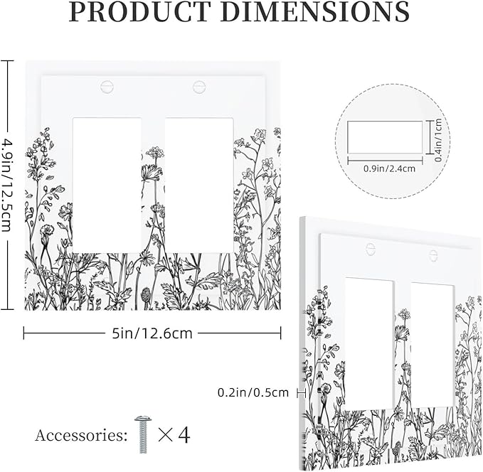 Decorative Outlet Covers Floral Wildflower Rustic Plant Leaves 2 Gang Double Gfci Rocker Electrical Wall Panels Light Switch Cover Plate For Farmhouse Cabin Decor