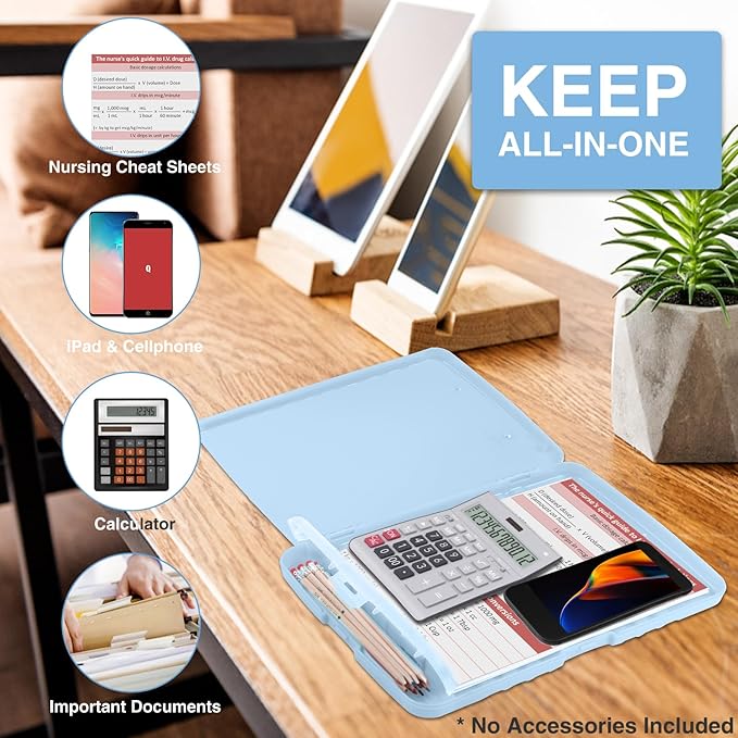 Sooez Clipboards with Storage, High Capacity Clip Boards 8.5x11 with Pen Holder, Heavy Duty Plastic Paper Organization Folder Cases, Letter / A4 Size for Nurse Teachers, School & Office Supplies