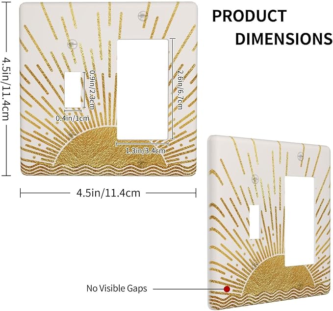 Mid Century Boho Golden Sun Sunrise Sunset Outlet Covers 1 Toggle 1 Rocker Combination Decorative Wall Plate Electrical Switch Plates Light Switch Cover Plate for Bed Room Living Room Decor