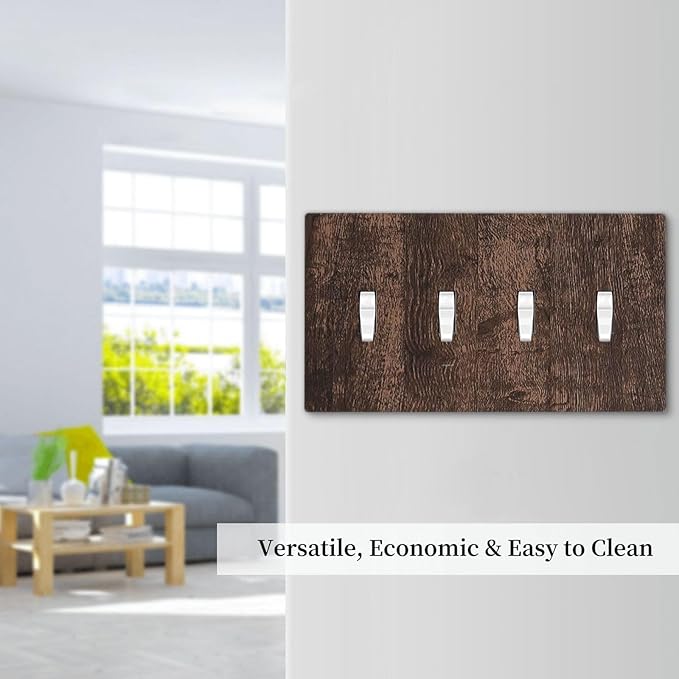Light Switch Covers Rustic Dark Brown Wood Grain Quad Toggle Electrical Faceplate 4 Gang Wall Plate Decorative Switch Plates for Farmhouse Bedroom Decor