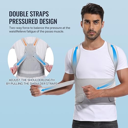 Posture Corrector for Women and Men, Adjustable Back Brace with Full Back Support, Shoulder Straightener for Spine Alignment, Kyphosis, Hunchback, Scoliosis, Lumbar, Spine, Grey (Large)