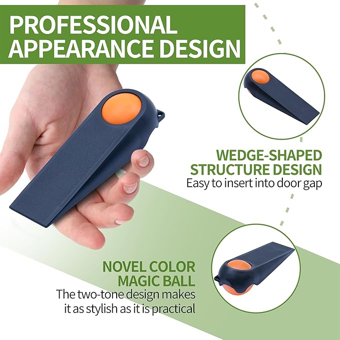 Door Stoppers for Bottom of Door, Rubber Door Stopper Wedges, Door Holders for All Types of Surfaces, 2 Pack Magic Ball Door Stops, 3.9 inch, Black and Orange