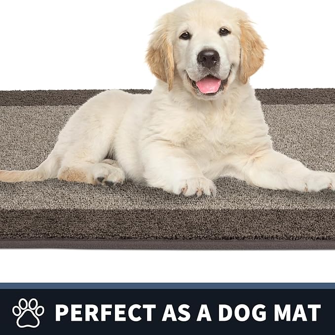 PURRUGS Dirt Trapping Door Mat 32" x 72", Non-Slip/Skid Machine Washable Entryway Rug, Shoes Scraper, Throw Rug, Super Absorbent Area Rug for Muddy Wet Shoes and Paws, Beige & Grayish Brown