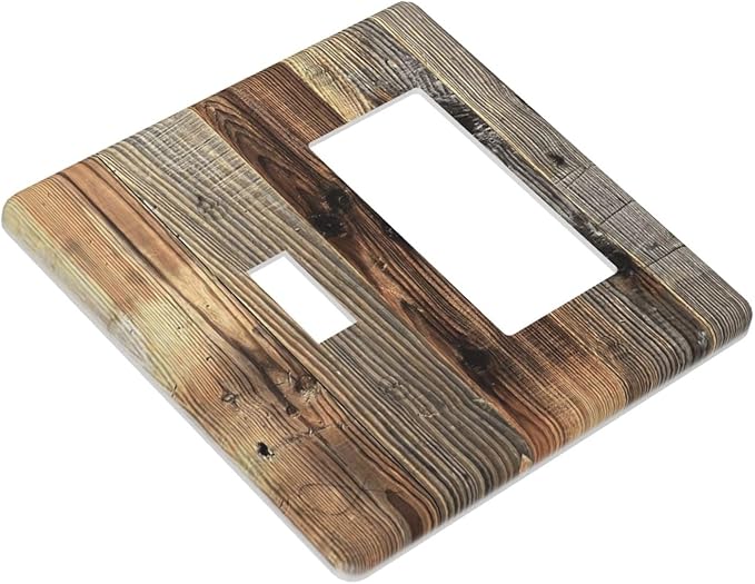 Barn Brown Wood Rustic Weathered Wood Print Outlet Covers 1 Toggle 1 Rocker Combination Decorative Wall Plate Electrical Switch Plates Light Switch Cover Plate for Farmhouse Home Decor