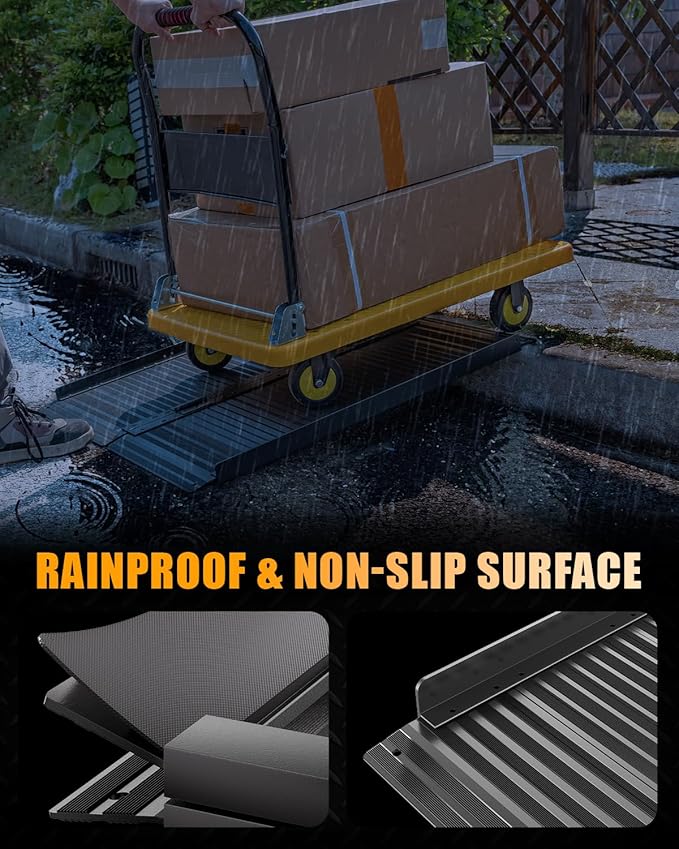 VNN Portable Wheelchair Ramp 3FT, Black Seamless Non-Slip Aluminum Ramps for Wheelchairs for Home, Handicap Wheelchair Ramps for Home Steps, Aluminum Loading Dock Plates