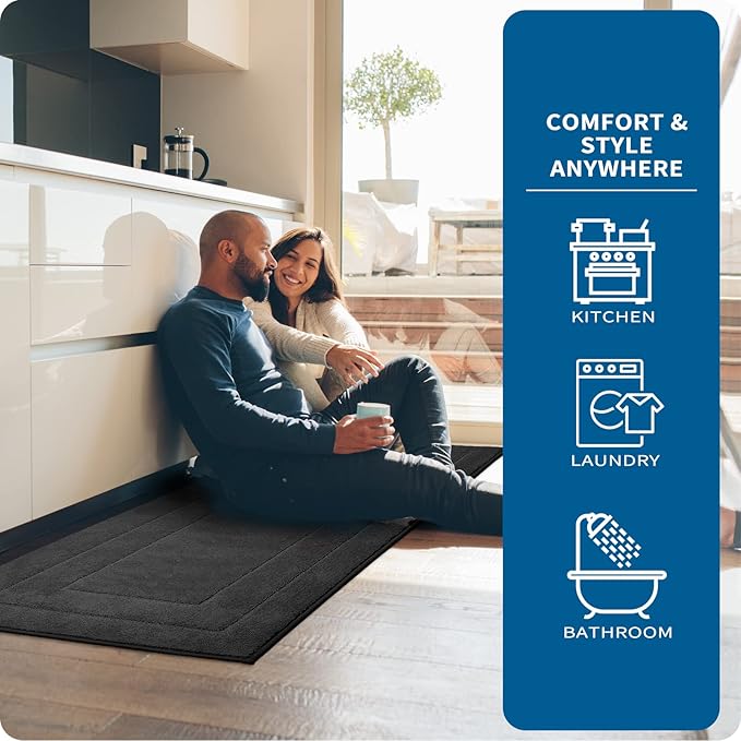 PURRUGS Machine Washable Kitchen Runner Rug 24" x 59", Non-Slip/Skid Hallway Runner Rug, Super Absorbent Soft Area Rug for Kitchen, Hallway & Laundry, Charcoal