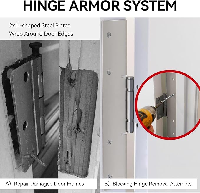 Door Armor MAX 5-Piece Kit - 46" Heavy Duty Steel Door Reinforcement System, Anti-Kick Security Plates for Jamb, Hinges & Lock, Easy 30-Min Install with Template, Corrosion Proof White