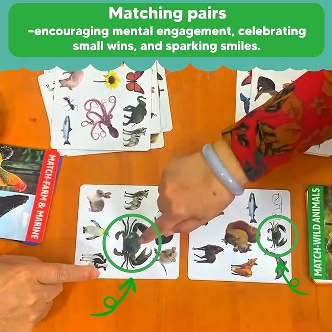 Animal Matching Memory Games for Dementia Patients | Alzheimers Activities Kit w/ 36 Realistic Animal Figures & 54 Cards, Fun Brain Training Product & Meaningful Gift for Seniors and Elderly