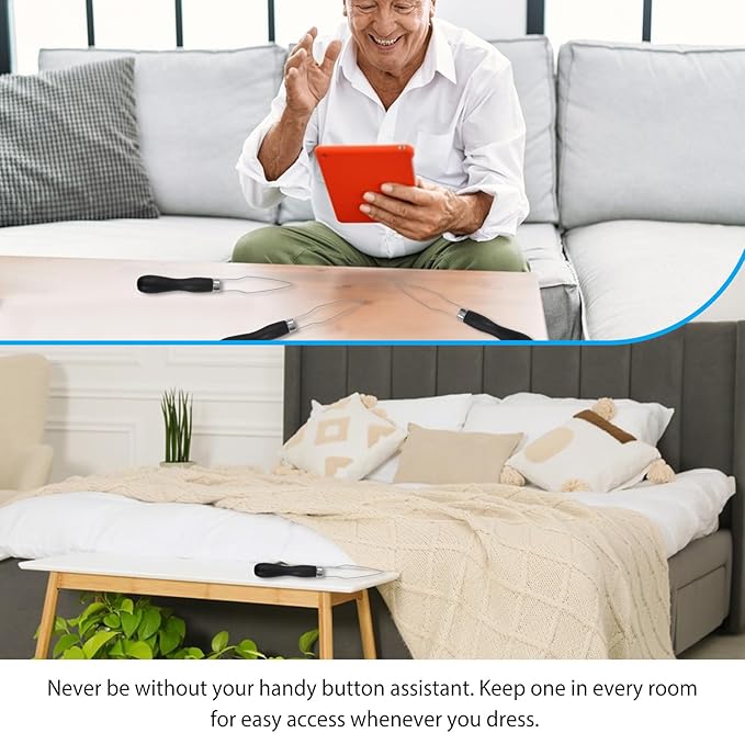 3-Pack Button Hook Assist Device with Easy-Grip Handle for Shirts, Coats, Dresses - Ideal Button Aids for Arthritis & Limited Dexterity Black