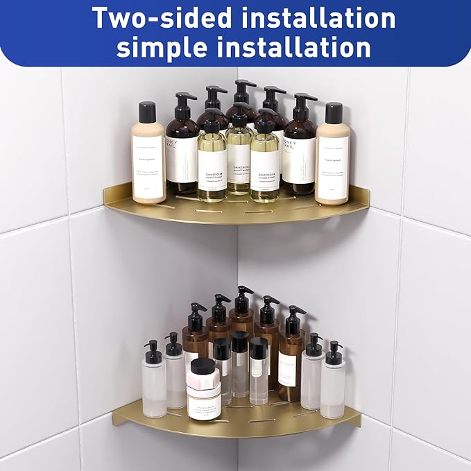 Corner Shower Shelves Load Capacity 40 Lbs 304 Stainless Steel Shelf for Shower Will Not Rust 8in Shower Corner Shelf Brushed Gold Drilling Installation