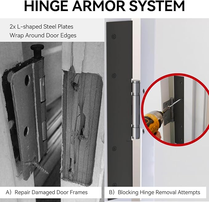 Door Armor MAX 5-Piece Kit - 46" Heavy Duty Steel Door Reinforcement System, Anti-Kick Security Plates for Jamb, Hinges & Lock, Easy 30-Min Install with Template, Corrosion Proof Black