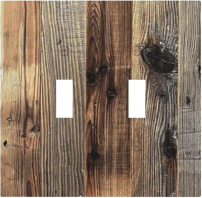 Barn Brown Wood Rustic Weathered Wood Print Decorative Switch Plates 2 Gang Double Toggle Outlet Light Switch Cover Wall Plate Electrical Faceplate for Farmhouse Home Decor