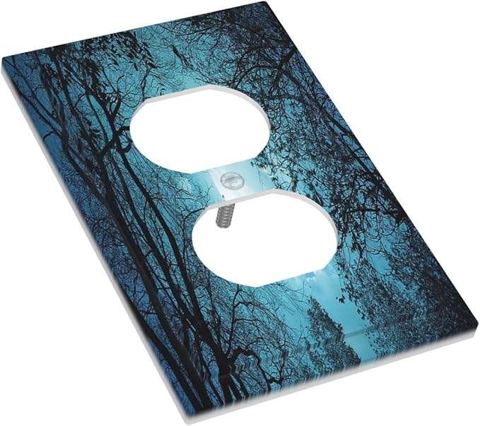 Outlet Covers Teal Full Moon Forest 1 Gang Duplex Light Switch Cover Plate Turquoise Decorative Wall Plates Electrical Switchplate Receptacle Cover for Bathroom Bedroom Decor