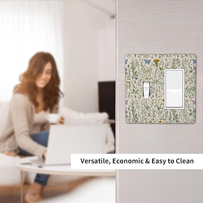 Floral Vintage Garden Plants Herbs Flower Botanical Outlet Covers 2 Gang Combin Light Switch Covers Decorative Mustard Green Toggle Rocker/Decora Wall Plate Electrical Receptacle Switchplate