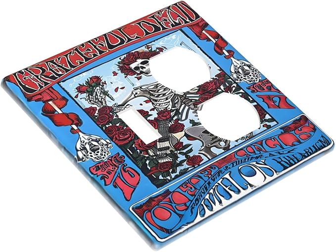 Decorative Outlet Covers Hippy Skull Red Rose Floral 2 Gang Duplex Light Switch Cover Plate Gfci Wall Plate Plug Switch Plate Covers for Bathroom Decor