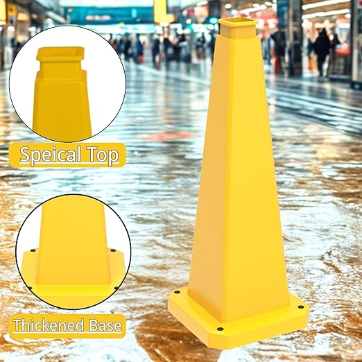 BESEA 6 Pack 36" Bright Yellow Traffic Safety Cones with Weighted Base, High-Visibility Parking Cones for Driveways, Business Parking Lots, Garages, Indoor/Outdoor Use