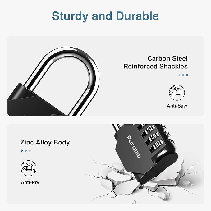 Puroma 10 Pack Combination Lock for Locker 4 Digit Outdoor Waterproof Padlock for School, Gym, Sports, Fence, Toolbox, Gate, Case, Outdoor, Hasp Storage, Cabinets (Black)