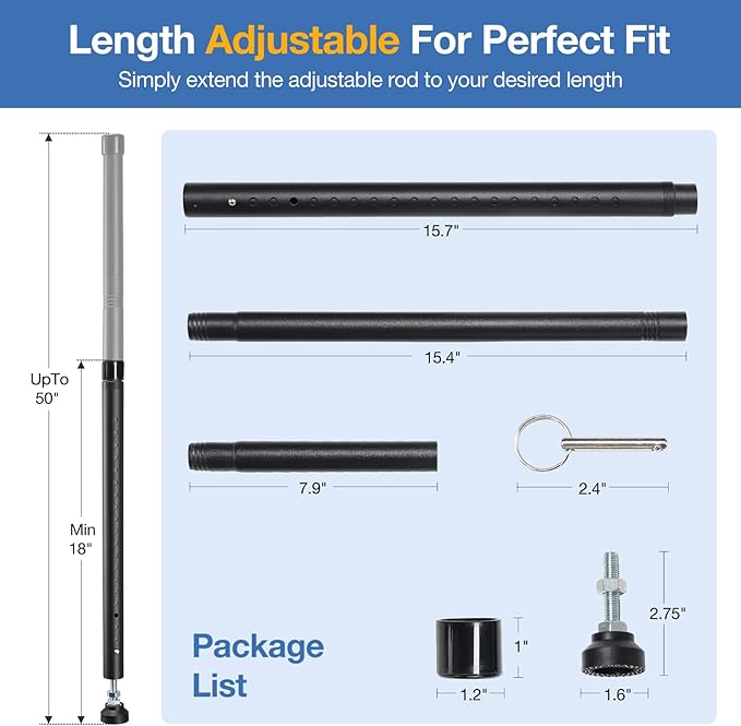 Sliding Door Security Bar, 2 Pack 18"-50" Adjustable Window Security Bars with Rubber Tips, Heavy Duty Door Jammer, Window Bars Security Inside, Window Lock Bar for Home Apartment Travel Patio (Black)