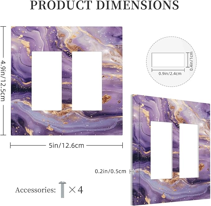 Luxury Marble Texture Purple And Gold Abstract Print Decorative Outlet Covers 2 Gang Double GFCI Rocker Electrical Wall Panels Light Switch Cover Plate for Bathroom Home Decor
