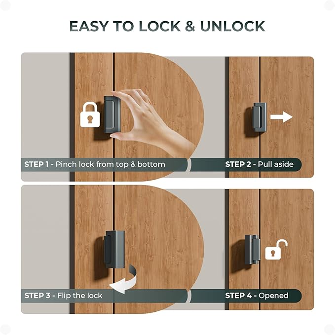 6Pack Home Security Door Reinforcement Lock Childproof, Door Lock for Kid Safety, Door Latch Stopper for Front Door Inside Top of Door, Aluminum Construction Finish