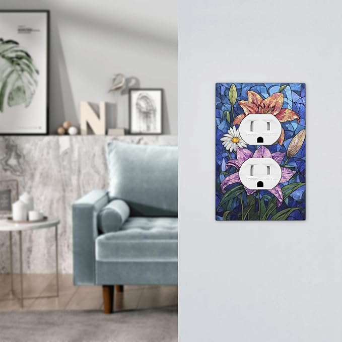 Outlet Covers Vintage Colorful Flower Oil Painting Style 1 Gang Duplex Wall Plate Decorative Switch Plates Electrical Receptacle Faceplate Light Switch Cover for Bedroom Bathroom Decor