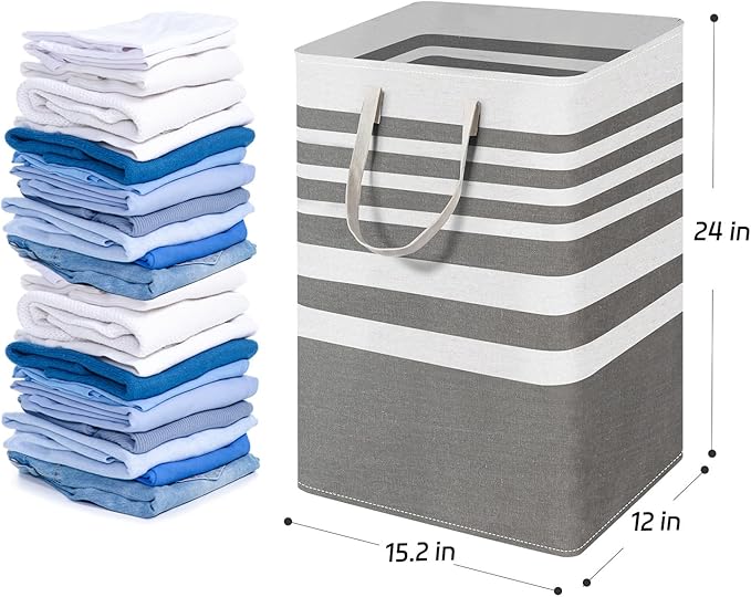 2 Pack Laundry Baskets 75L Large, Waterproof Freestanding Collapsible Laundry Hamper with Reinforced Handles, Grey Clothes Hamper for Dorm, Bathroom, Bedroom, Laundry Room