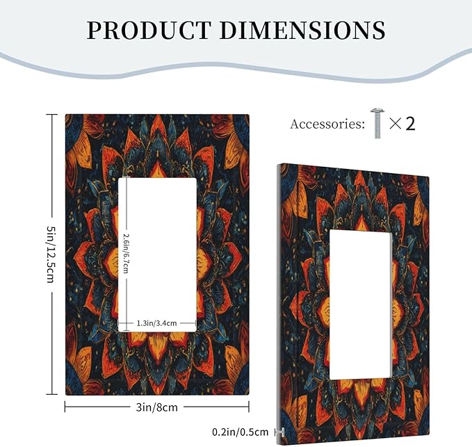 Colorful Oriental Floral Blooming Mandala Flower Outlet Covers Single Rocker Light Switch Covers Decorative 1 Gang Gfci Wall Plate Electrical Receptacle Switchplate Plug Faceplate Bathroom