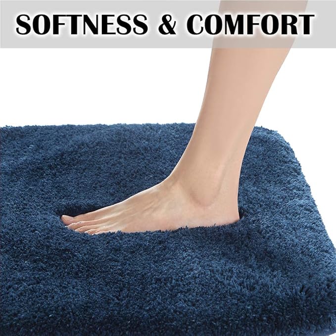 Suchtale Non Slip Bath Mat - Soft Microfiber Shaggy Bath Mat, Machine Washable, Thick Plush U Shape Toilet Rug (20 x 24, Navy)
