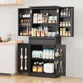 VINGLI 71'' Metal Kitchen Pantry Storage Cabinet with Drawer & 4 Doors, Cupboard with Adjustable Shelves for Kitchen Dining Living Room, Tall Freestanding Steel Locking Cabinet for Craft Room (Black)