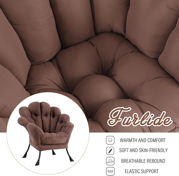 Lazy Chair, Modern Floral Reading Chair, Lounge Accent Chair, Comfortable Oversized Armchairs for Bedroom, Living Room, Courtyard, Dark Brown