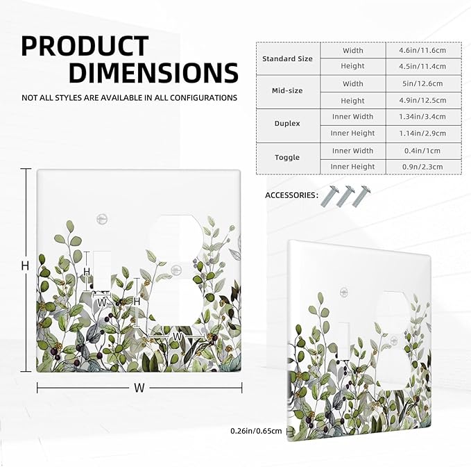 Watercolor Green Eucalyptus Leaves Plants Fruit Wallplates 1 Toggle 1 Duplex Switch Plate Electrical GFCI Faceplate Decorative Light Switch Covers for Bed Room Living Room Decor