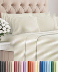 Queen 6 Piece Sheet Set - Cooling & Breathable Bed Sheets - Hotel Luxury Bed Sheets for Women, Men, Kids & Teens - Bedding w/Deep Pockets & Easy Fit - Soft & Wrinkle Free - Queen Beige Stripes Sheets