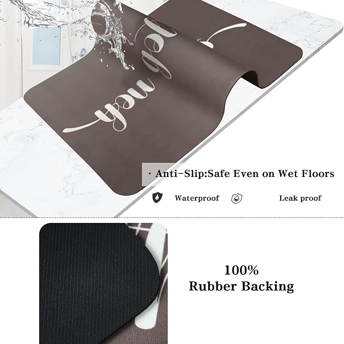 Bath Mat - Super Absorbent Non Slip Quick Dry Thin Rubber Mats for Bathroom Floor, Fit Under Door, Shower Rug for Bathtub, Beige
