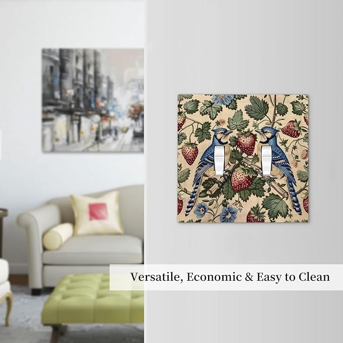 Decorative Switch Plates Vintage Floral Bird Strawberry Thief William Morris 2 Gang Double Toggle Outlet Light Switch Cover Wall Plate Electrical Faceplate for Bedroom Home Decor
