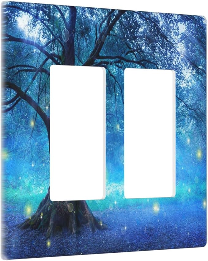 Outlet Covers Fantasy Fairy Tree In Mystic Forest 2 Gang Wall Plate Double Rocker Light Switch Cover Decorative GFCI Receptacle Cover Electrical Switchplate for Bathroom Bedroom Decor