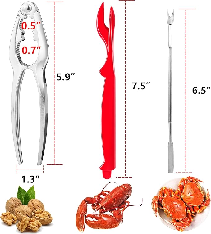 Crab Crackers and Tools, 2 Crab Crackers, 8 Lobster Shellers, 8 Crab Leg Forks Picks, Lobster Crackers and Tools, Seafood Tools, Nut Cracker Set, Home Restaurant Kitchen Tools, Red