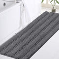 Turquoize Plush Chenille Bath Rug, Gray, Large (47 x 17"), Non-Slip, Washable, Water Absorbent & Soft, For Bathroom Floor