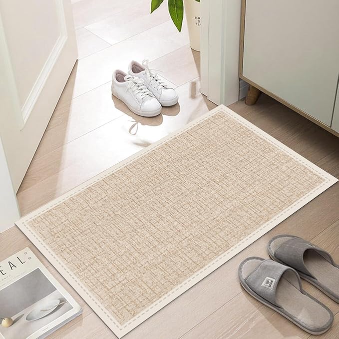 Ultra Thin Door Mat Indoor Entrance, 1/10 in Thin Door Mats for Inside Entry, Non-Slip Rubber Backing Washable Doormat, Fade Resistant, Absorbent, Low Profile Dirt Trapper, 30"X17"