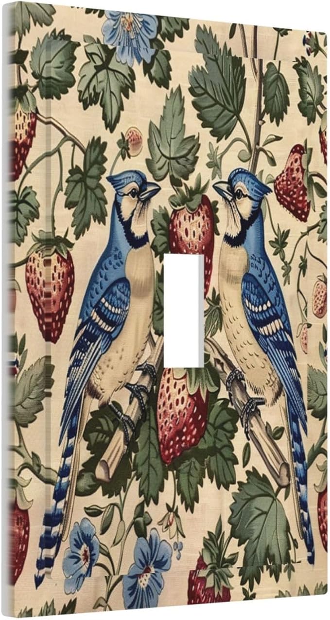 Decorative Light Switch Cover Vintage Floral Bird Strawberry Thief William Morris 1 Gang Single Toggle Device Electrical Faceplate Switchplates Decorator Outlet Wall Plate for Bedroom Home