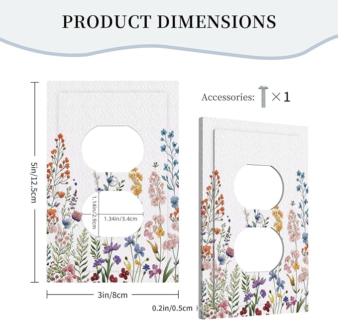 Rustic Wild Floral Vintage Colorful Flowers 1 Gang Duplex Outlet Covers Decorative Single Light Switch Covers Electrical Receptacle Wall Plate Plug Switchplate Faceplate for Bathroom Decor