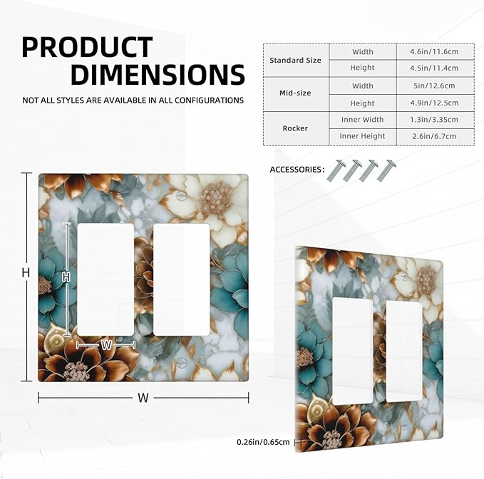 Vintage Marble Floral Gold/Green/White Metal Flowers Outlet Covers Double Rocker Light Switch Covers Decorative 2 Gang Gfci Wall Plate Electrical Receptacle Switchplate Plug Faceplate Bathroom