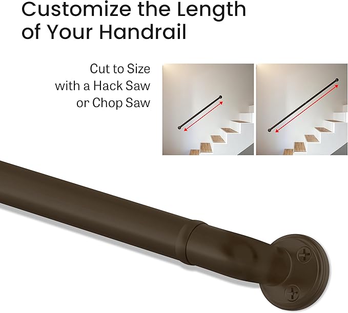 Meranti Aluminum Handrail for Stairs - ADA Compliant Wall Returns - Handrails for Indoor Stairs - Metal Handrail, Powder Coated for Outdoor Environment, DIY Handrail Kit (WHR, Bronze Textured, 5' L)