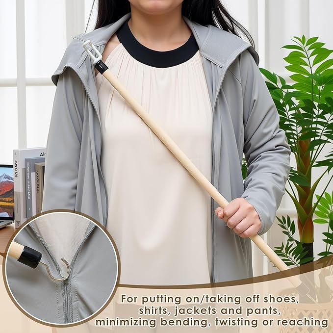 Geelin 4 Pcs 27'' Long Dressing Stick for Elderly Disabled Limited Mobility Dressing Aid for Pants Shoes Socks Shirts Daily Living Aid Hip Replacement Nursing Home Essential Items