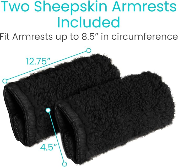 Vive Wheelchair Armrest Covers (Pair) - Memory Foam Sheepskin Accessories Pads for Transport Electric Wheel Chair Arm Rests - for Adults, Seniors, Handicapped - Soft Support Cushion for Mobility Aids