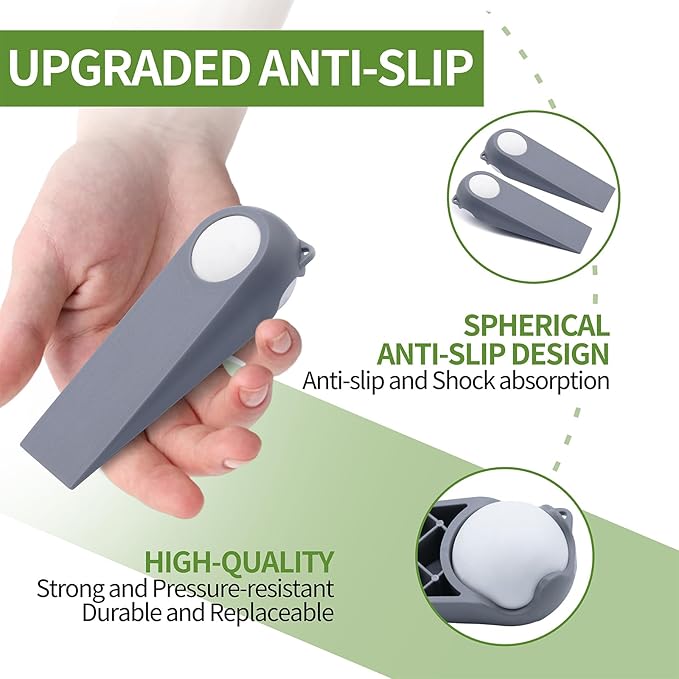 Door Stoppers for Bottom of Door, Rubber Door Stopper Wedges, Door Holders for All Types of Surfaces, 2 Pack Magic Ball Door Stops, 5 inch, Grey and White