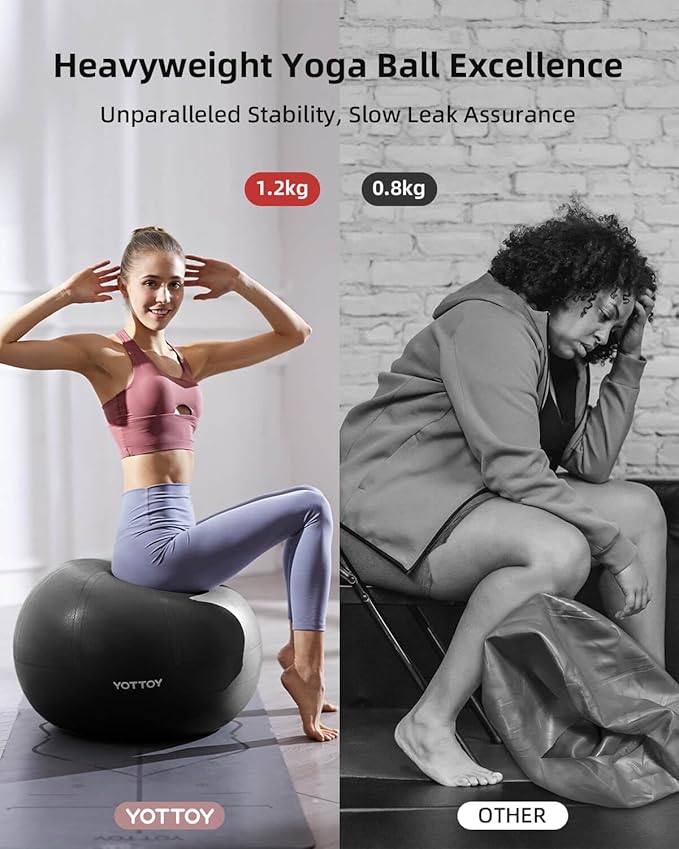 YOTTOY Anti-Burst Exercise Ball for Working Out, Yoga & Pregnancy, Extra Thick Workout Ball for Physical Therapy & Fitness